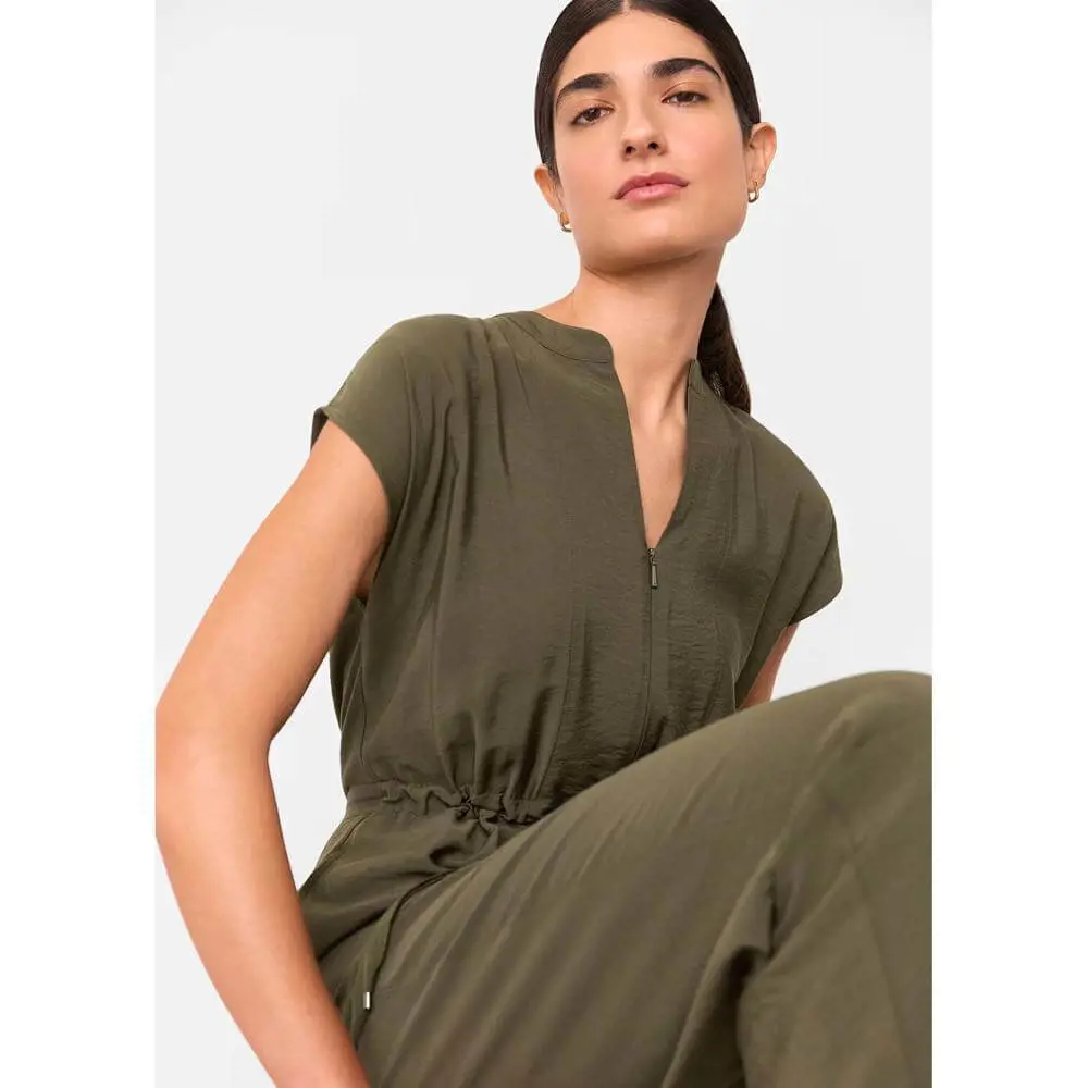 Whistles Khaki Sleeveless Drawstring Jumpsuit